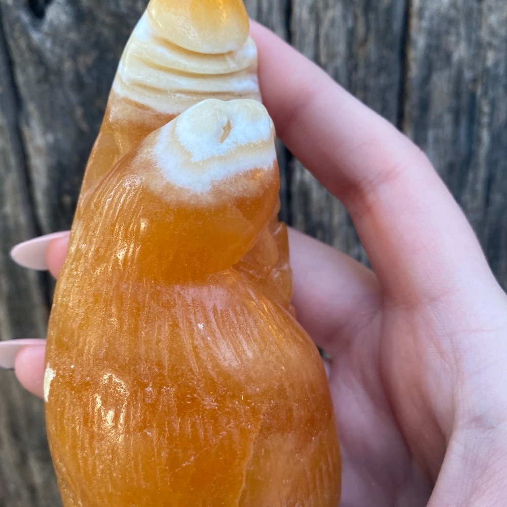 ☁️ orange calcite penguin crystal carving